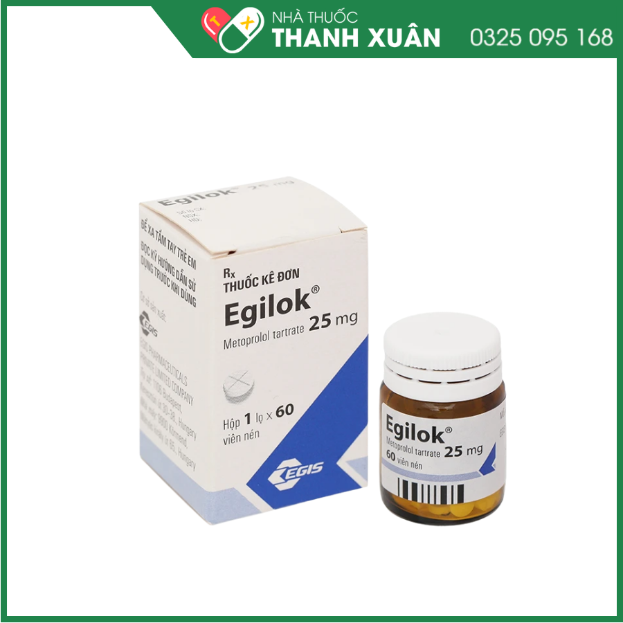 Egilok 25mg điều trị tăng huyết áp, đau thắt ngực